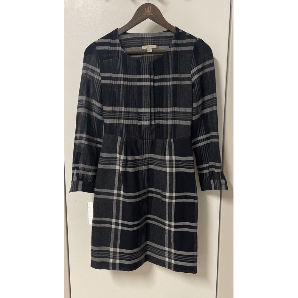 Burberry Brit Black And White Nova Check Dress with feathers and bouclé Womens M - Picture 3 of 12